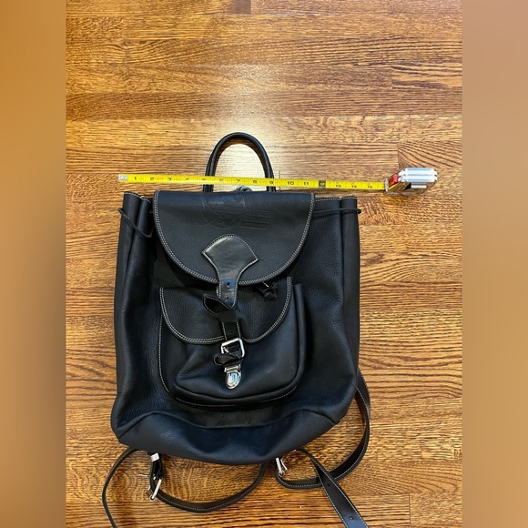 Roots Vintage Papa Alex Black Pebbled Leather Drawstring Knapsack Large Backpack - Picture 6 of 11